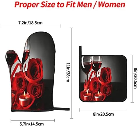 DONMYER Red Rose Oven Mitts and Pot Holders Set of 4