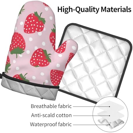 Strawberry Oven Mitts and Pot Holders 2pcs Set