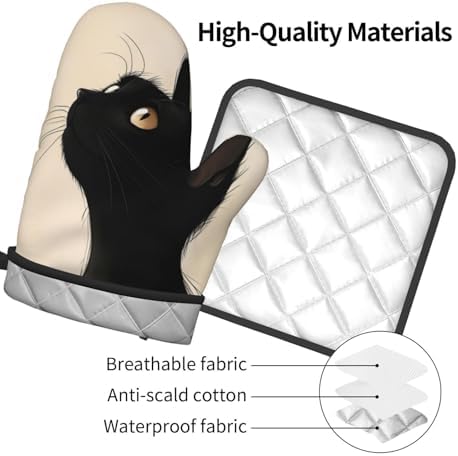 Halloween Black Cat Oven Mitts and Pot Holders Set