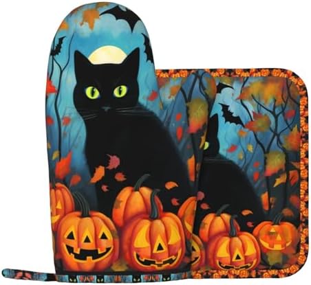 Black Cat Oven Mitts Pot Holders Set