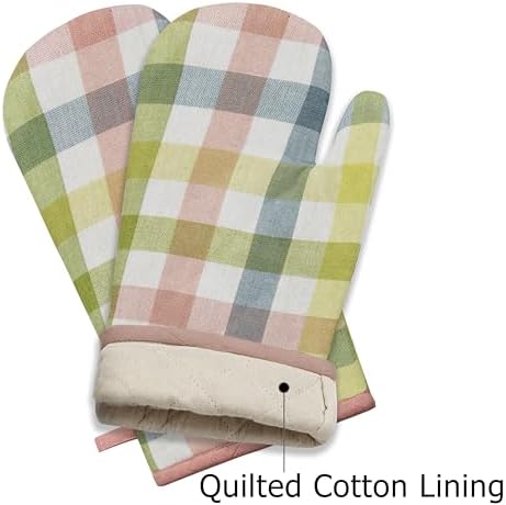 COTTON CRAFT Quilted Oven Mitt Potholder Set Gingham Buffalo Check Heat Resistant