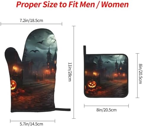 YYHHAOFA Halloween Horror Prints Oven Mitts and Pot Holders Set