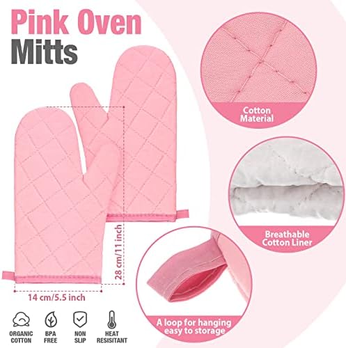 Sumind 7-Piece Oven Mitts Potholders Set Pink White Cotton Kitchen Accessories