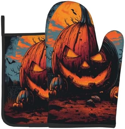 Gjieliness Halloween Pumpkin Oven Mitts and Potholders Set 1