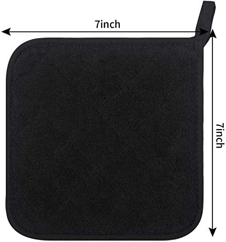 Lifaith 100 Cotton Terry Potholder Set of 5 Heat Resistant Black