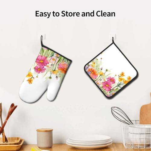 Cooking Casting Covered Quopvn Iris Flower Butterfly Printed Oven Mitt Set