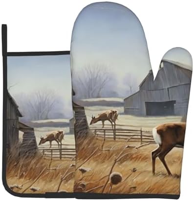 Quopvn Deer Hunting Oven Mitts Pot Holders 2pcs Set