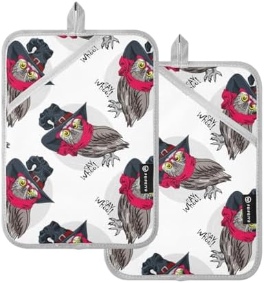 OurVII 2-Piece Dressed Funny Owls Pot Holder Set