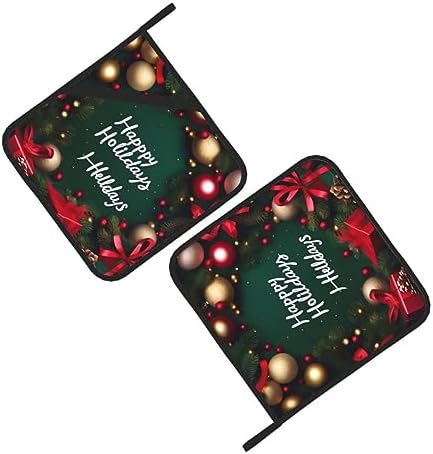 CHRYSM Happy Holidays Potholders 2-Pack Heat Resistant