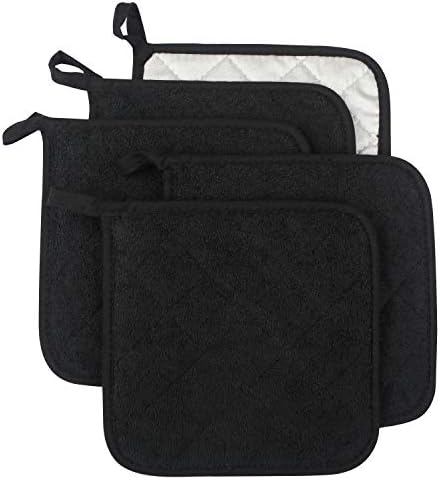 Lifaith 100 Cotton Terry Potholder Set of 5 Heat Resistant Black