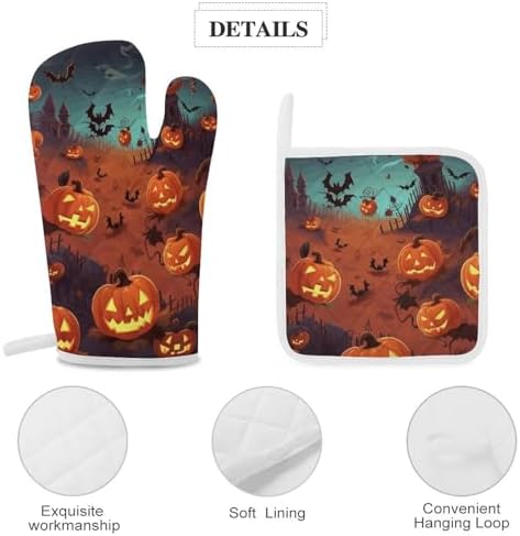 Halloween Cookware Gloves Heat-Resistant Oven Mitts Set of 3