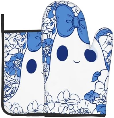 Halloween Specialty - Ghost Oven Mitts with Bow Pot Holders Set