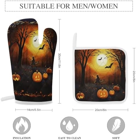 3-Piece Halloween Party Oven Mitts Pot Holders Set