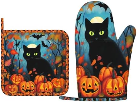 Black Cat Oven Mitts Pot Holders Set
