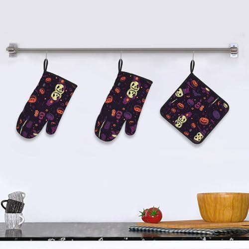 Halloween-Themed Heat-Protective Oven Mitts Set