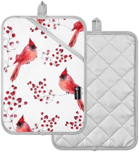 Berry Cardinal Bird Hot Pad Pot Holder Set of 2 1
