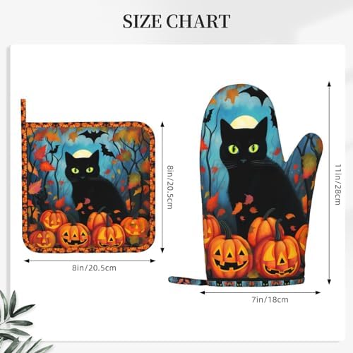 Black Cat Oven Mitts Pot Holders Set