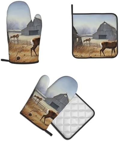 Quopvn Deer Hunting Oven Mitts Pot Holders 2pcs Set