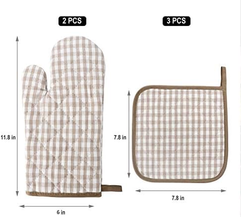 Jennice House 5pc Heat Resistant Cotton Oven Mitts and Pot Holders Set
