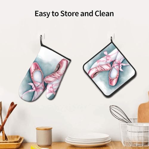 Quopvn Ballet Dancer Printed Oven Mitts and Pot Holders 2 Pack Set