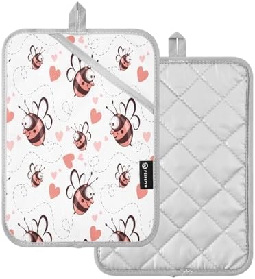 Cute Bee in Love Hearts Heat-Resistant Potholders 2-Pack