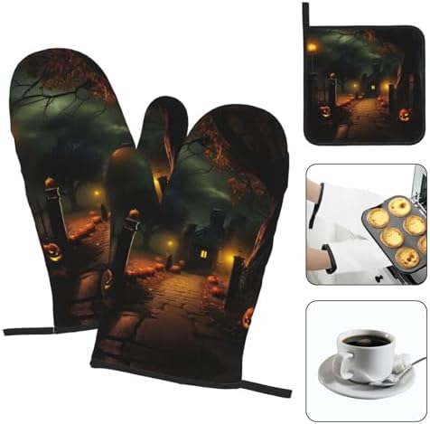 Adjustable Halloween Oven Mitts Pot Holders 3-Piece Heat-Resistant Set