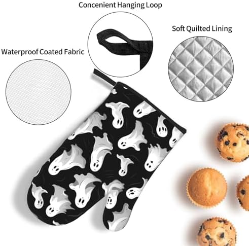 3PCS Halloween Goth Oven Mitts and Pot Holders Set