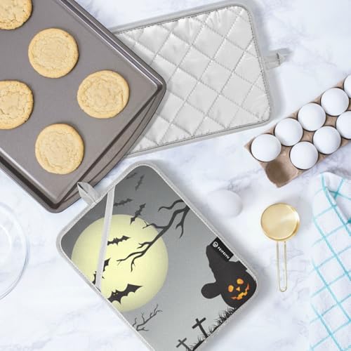 OURVII 2Pcs Halloween Full Moon Pot Holders Non-Slip with Pockets