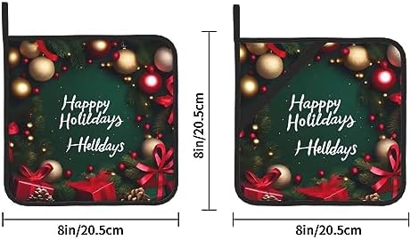 CHRYSM Happy Holidays Potholders 2-Pack Heat Resistant