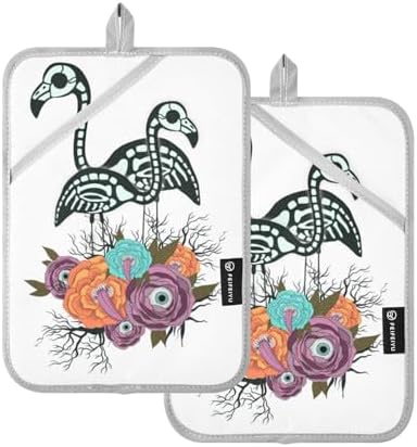 OurVii 2-Piece Flamingo Skeleton Pot Holder Set Heat-Resistant Non-Slip