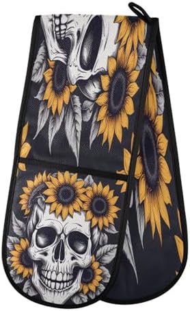 Quteprint Halloween Skull Sunflower Oven Mitts