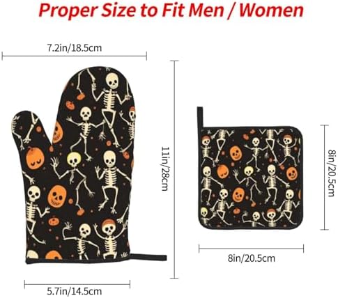 Funny Skull Halloween Oven Mitts Set - Heat-Resistant