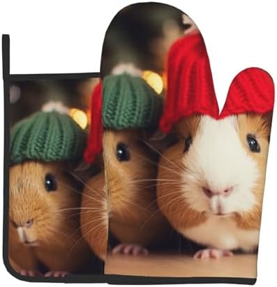 Quopvn Cute Guinea Pigs with Hats Oven Mitts 2-pc Set
