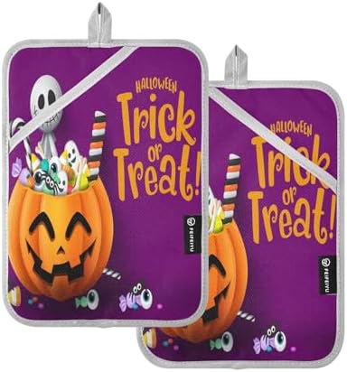 Halloween Trick-or-Treat frightening Ghost and Pumpkin Pot Holder Set