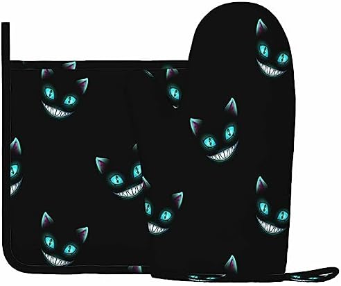 Mxocom Halloween Cat Face Oven Mitts Pot Holders Heat-Resistant Kitchen Gloves