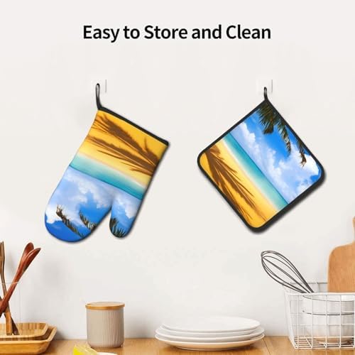 Sunset Palm Printed Oven Mitts and Pot Holders 2pcs Set