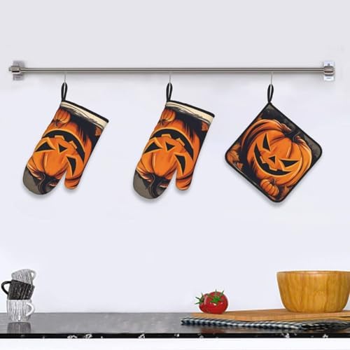 YYHHAOFA Kitchen Baking Set of 3 with Pumpkin Halloween Prints