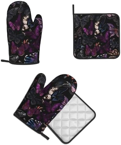 Quopvn Butterly Printed Oven Mitts and Pot Holders Set 2pcs