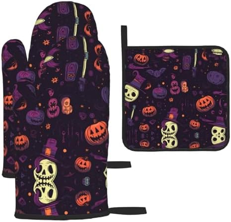 Halloween-Themed Heat-Protective Oven Mitts Set