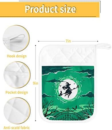 Halloween Flying Witch M Set of 5 Potholders with Loops