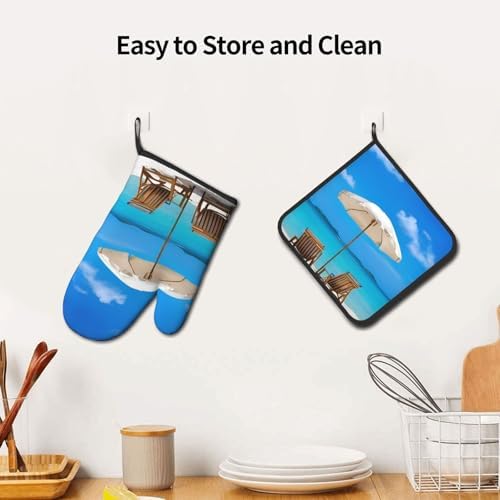 White Beach tropical ocean printed oven mitts and pot holders 2pc set