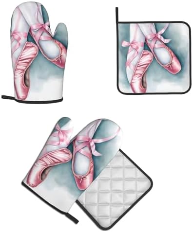 Quopvn Ballet Dancer Printed Oven Mitts and Pot Holders 2 Pack Set