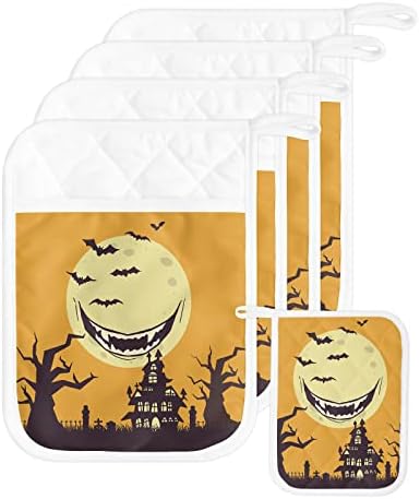 Funny Halloween Moon Potholders Set of 5