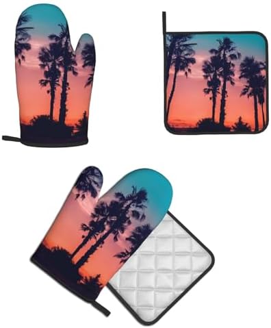 Palm Tree Sunset Oven Mitt and Pot Holder Set