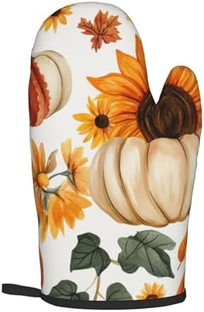 Gjieliness Halloween Oven Mitts Set with Pumpkins and Sunflowers Pattern