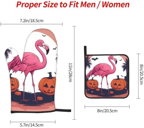 Halloween Flamingo Oven Mitts Pot Holders Set - Durable Waterproof