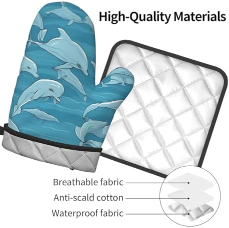 Dolphin Printed Oven Mitts Non-Slip Potholders for Kitchen Expert Needs