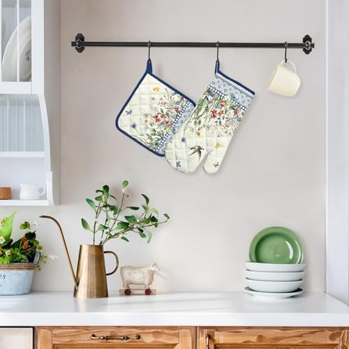Retro Wildflowers Oven Mitt Set Heat-Resistant Cooking Tools for Kitchen Use