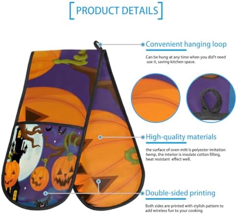 Aglebo Halloween Pumpkin Oven Mitts Heat Resistant Gloves with Hanging Loop 1