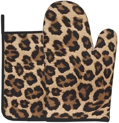 Leopard Pattern Oven Mitts Pot Holders Heat-Resistant Durable